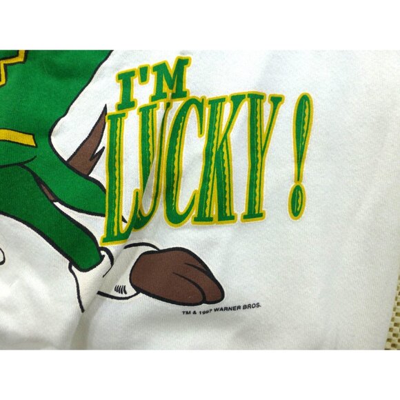 Vintage 1997 Looney Tunes Taz Im Lucky Sweatshirt St. Patricks Day Large White - Picture 7 of 12
